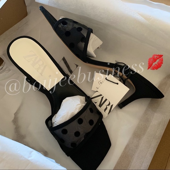 ZARA BNWT Polka Dot Mesh Heeled Sandals - Picture 7 of 7